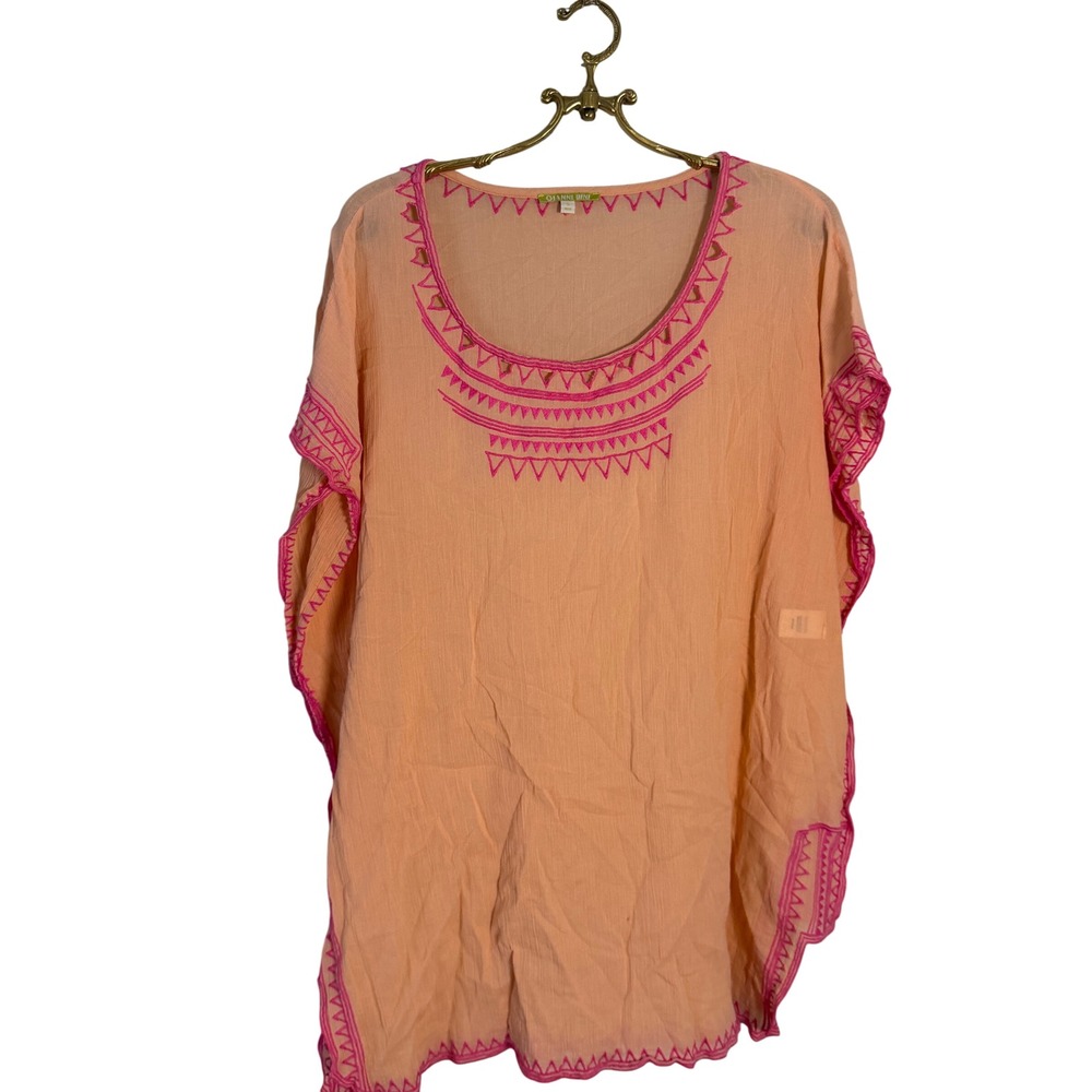 Gianni Bini Peach Orange Pink Embroidered Cotton Gauze Boho Tunic Top Small